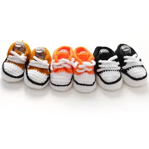 Latest Breathable Baby Soft Sole Toddler Shoes Wool Baby Crib Shoes for 2024 Infant Lace-up Handmade Crochet Knitted Unisex Yimu