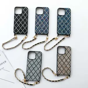 NP-1823 Luxury Diamond-studded with Bracelet Multi-color Lozenge Pattern Phone Case for Iphone case para celular