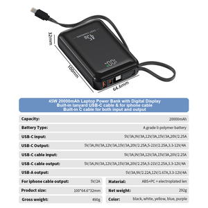Bidirectional 45W Power Bank 20000mAh with Built-in Cable Outdoor Portable <b>Charging</b> Laptop Power Bank - Product Image 5