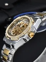 Montre automatique pour homme LONGLUX, montre-bracelet mécanique de luxe en acier inoxydable, squelette, étanche, avec diamants, vente en gros