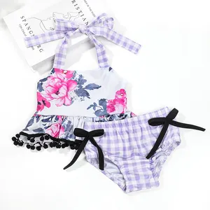 2024 Sleeveless two-piece with a ruffled floral print swim fabric can be customization-Puresun