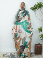 Robe longue fluide à motif de feuilles dynamiques, coupe ample et aérienne, manches longues, tenue inspirée de l'Abaya décontractée pour femmes musulmanes