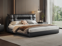 Italienisches Minimalistisches Schlafzimmer-Schieferlederbett mit Plüsch-Daunenrückenlehne, Schwarz, 1,8-Meter-Flush-Doppelbett