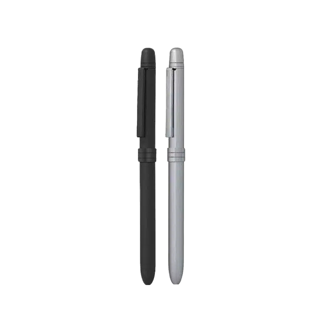 3-in-1 0.5mm Black Metal Ballpoint Pen Rotating Signature Oil-Based Automatic Pencil Laser Engraved Multi-Colored Ink UV