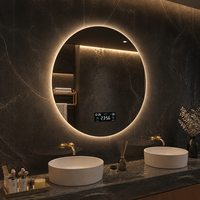 Miroir de salle de bain LED intelligent rond et givré, mural, avec écran tactile, lumière à intensité variable et fonction anti-buée