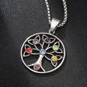 Wholesale 316L Stainless Steel Jewelry Zircon Color Stone Tree of Life Pendant Necklace Viking Fashion Jewelry - Product Image 3