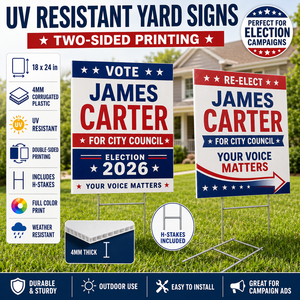 Letreros de Plástico Corrugado de 4mm Resistentes a los Rayos UV, Impresión Personalizada a Doble Cara, 18X24, con Estacas en Forma de H, para Campañas Electorales - Product Image 1