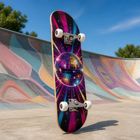 Planche de skateboard complète personnalisée OEM en bois d'érable 7 plis, 80 cm, double kick, avec graphique Disco Mirror Ball