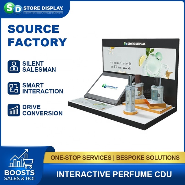 Custom Retail LED Lighting Acrylic Counter Display Stands for Interactive Product Demonstration in Retail Brand Flagship Store