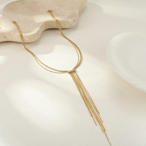 Winter and Autumn Fashion <b>Long</b> Beaded Y-shaped <b>Chain</b> Stainless Steel <b>Necklace</b> Coated with 18K <b>Gold</b> Luxury Style - Product Image 4