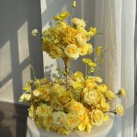 Bouquet de roses rouges en soie de qualité supérieure, arrangements floraux artificiels, centre de table pour la fête des mères, décoration, boule de fleurs pour la fête nuptiale