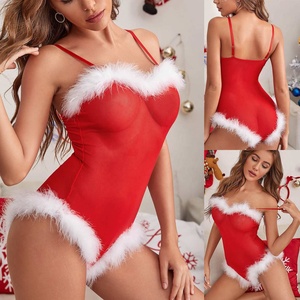 Nouveau Noël <span class=keywords><strong>Lingerie</strong></span> Femmes Sexy En Peluche Bord Slim Fit Jarretelles Combinaison Soutien-Gorge Ensemble - Product Image 2