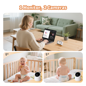 جهاز مراقبة الأطفال بكاميرا مزدوجة لمراقبة طفلين في نفس الوقت، شاشة مراقبة متنقلة للأطفال مع ضوء نوم RGB، تذكير بالموسيقى الهادئة وتذكير بالرضاعة - Product Image 5