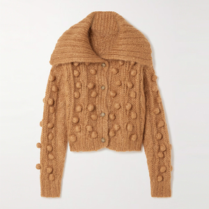 <span class=keywords><strong>Cardigan</strong></span> Oversize in Maglia con Pompon e Decorazioni in <span class=keywords><strong>Cammello</strong></span> per Donna, Produzione OEM Wisrise - Product Image 4