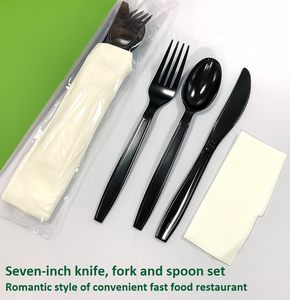 Ensemble d'emballages jetables en plastique pour la restauration Couteau fourchette cuillère de sept pouces Fabricant personnalisé en gros emballé individuellement - Product Image 5