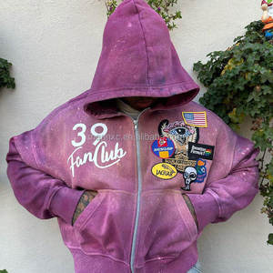 <strong>Purple</strong> Slim Fit Sun Faded Full Zip up Streetwear Hoddie Custom Manufacturer Heavyweight 3d Embroidery Patches Heavy <strong>Hoodie</strong> <strong>Men</strong> - Product Image 6