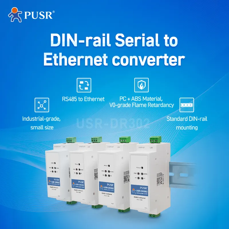 USR-DR302 มาตรฐาน DIN-Rail อนุกรม RS485 ถึงอีเธอร์เน็ตส่งข้อมูลโปร่งใส TCP/IP Modbus เป็นตัวแปลงอีเธอร์เน็ต