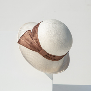 LINGLONG 2023 sombrero de paja Abaca de seda de lujo para mujer 100% <span class=keywords><strong>Toyo</strong></span> Paper Cloche Elegance Profile Brim para viajes de sol de verano - Product Image 4