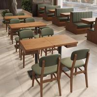 Ensemble de table à manger rectangulaire en bois massif avec chaises rembourrées, design mi-siècle, pour restaurant, hôtel, hôpital, villa, usage commercial