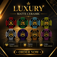 Jetons de poker en céramique personnalisés 39mm 10g Bordure Couronne de Laurier Effet Rayon de Soleil Ensemble de 5 à 1000 MOQ 100 Conception Gratuite Vente en Gros Club