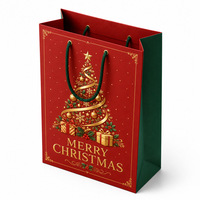 Sacs cadeaux de Noël personnalisés haut de gamme écologiques faits à la main avec poignées en corde de coton et motif arbre gaufré à la feuille d'or pour la vente au détail des fêtes