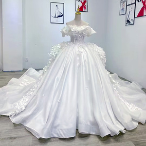 Robes de mariée 3D fleuries ultra-fines pour femmes, robe de bal en organza, robe de mariée à col cœur, robe drapée à paillettes WM33 - Product Image 2