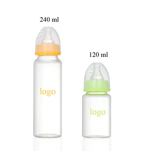 New Transparent 240ml & 120ml With Cover And Pacifier Anti Colic Standard Neck Mouth Baby Milk Glass Feeding Bottle