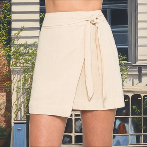Minifalda Cruzada de Cintura Alta para Mujer, Color Sólido, Tejido de Algodón, Cordón Ajustable, Dobladillo Asimétrico, Estilo Minimalista, para Todas las Temporadas - Product Image 2