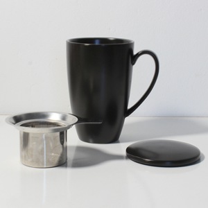 Taza de Porcelana de Cerámica Estilo Americano con Acabado Glaseado, para Café, Leche o Té, Color Liso, con Tapa e Infusor de Acero Inoxidable, 15 oz, Ideal para Regalo - Product Image 3