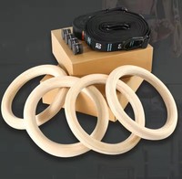 Anillos de gimnasia de madera de abedul para niños Entrenador de suspensión ajustable con correa de nailon para entrenamiento físico en gimnasios