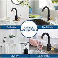 Petit robinet de cuisine et de salle de bain noir et or pour évier 1 ou 3 trous avec plaque de pont, robinet à poignée unique pour bar cuisine RV vanity