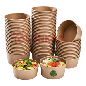 Disposable paper salad bowl with plastic lid for take away