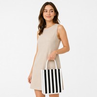 Sac fourre-tout en toile à rayures noires et blanches, grande capacité, décontracté, avec poignée en sangle et design personnalisable