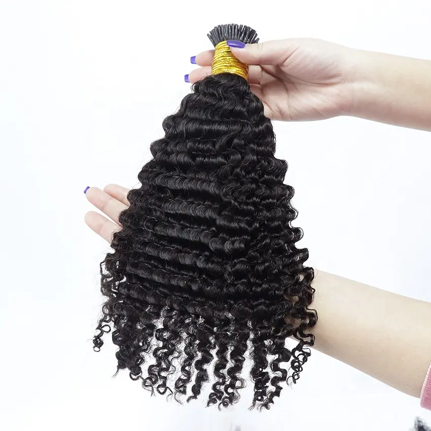 I Tip Human Hair Extensions 3B3C Kinky Curly For Black Women 12A Indian Curly Microlinks K Flat Tip Human Hair