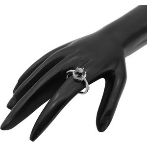 Anillo de Compromiso con Halo de Diamantes Negros Naturales, Oro Blanco de 10K, Corte Redondo, Estilo Solitario, Anillo de Diamantes para Mujer - Product Image 5