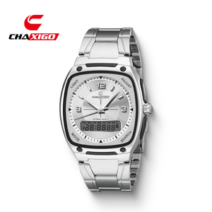 CHAXIGO 6137 Orologio <span class=keywords><strong>da</strong></span> <span class=keywords><strong>Uomo</strong></span> <span class=keywords><strong>di</strong></span> Marca alla Moda, Luminoso, Impermeabile, in Acciaio Inossidabile, Quadrante Quadrato, Display Digitale Doppio, Orologio al Quarzo - Product Image 2