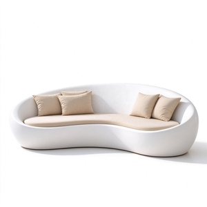 Canapé moderne incurvé, canapé lounge rembourré, blanc, pour salon - Product Image 1