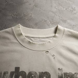 Men's Regular Fit Beige Wash Distress Vintage Breathable Knitted Cotton Short Sleeve <b>T</b>-<b>Shirts</b> Custom Letter Gradient Character - Product Image 3