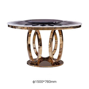 Bộ bàn ăn tròn sang trọng với chân đế thép không gỉ mạ vàng & mặt bàn xoay bằng đá cẩm thạch, thích hợp cho đám cưới & phòng bar - Product Image 6