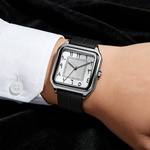 Montre-bracelet personnalisée pour homme, chiffres arabes, noir et blanc, alliage SABR, quartz, boucle magnétique, bracelet en silicone, boîte en cuir - Product Image 2