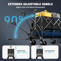 Chariot pliant robuste à double plateau avec pneus tout-terrain et freins pour la plage, le camping et le shopping