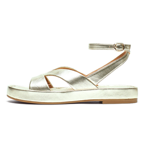 <span class=keywords><strong>Sandalias</strong></span> de <span class=keywords><strong>plataforma</strong></span> <span class=keywords><strong>plana</strong></span> de cuero dorado con correa en el tobillo para mujer, verano, oferta, venta al por mayor - Product Image 1