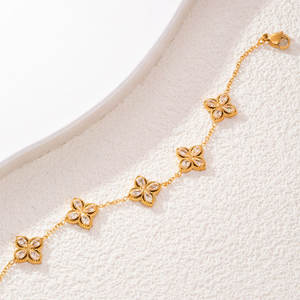 CDD غرامة الفولاذ المقاوم للصدأ الأبيض الزركون أربع أوراق البرسيم سوار للنساء محظوظ البرسيم الأزياء سلسلة المعصم المجوهرات - Product Image 2