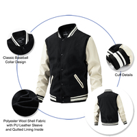 Vestes de baseball personnalisées en gros avec logo, doublure matelassée en polyester, extérieur en laine, manches en cuir PU, vestes universitaires