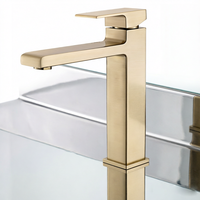 Robinet de lavabo carré haut de gamme HONGDEC en laiton brossé, à poser sur le plan, monotrou, monocommande, eau froide et chaude