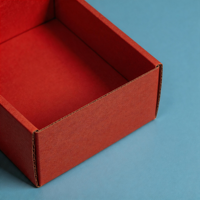 Boîte d'emballage personnalisée en carton ondulé kraft rouge brique recyclé, avec éponge biodégradable, écologique, pour envoi postal, avec bande adhésive auto-collante et bande de déchirement.