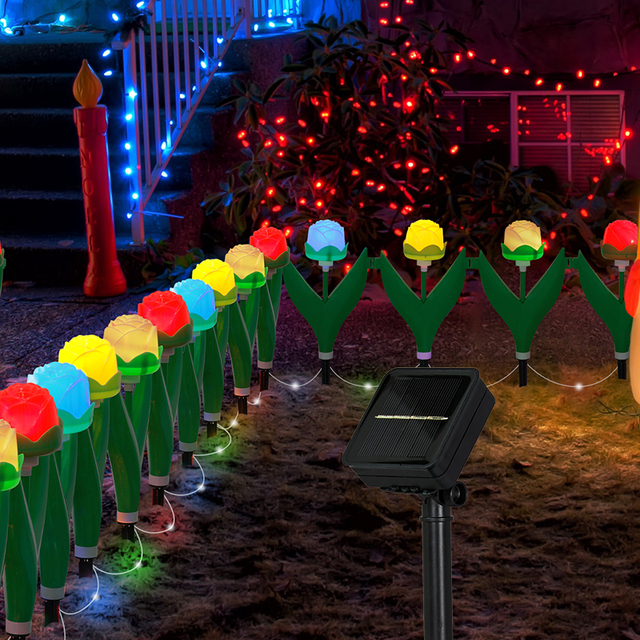 Wholesale Solar Powered Romantic Rose Flower String Lights-LED Simulation Flower Fairy Lights for Home Wedding Party Decoration