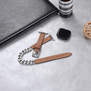 حزام ساعة من الجلد الطبيعي ، ساعة Ultra 49 من الفولاذ المقاوم للصدأ ، سوار معصم فاخر بجولة مزدوجة 20 لساعة apple Seiko - Product Image 1