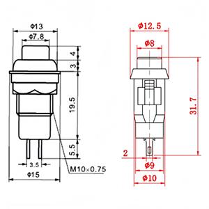 Pinch <b>Push</b> <b>Button</b> <b>Switch</b> 10mm Red Green Yellow Self Locking Resetting IP40 10A 250V Plastic Pin Terminal - Product Image 2