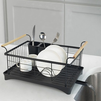 Égouttoir à vaisselle en métal pour cuisine, avec poignée en bois et plateau de drainage pivotant réglable, de fabrication OEM